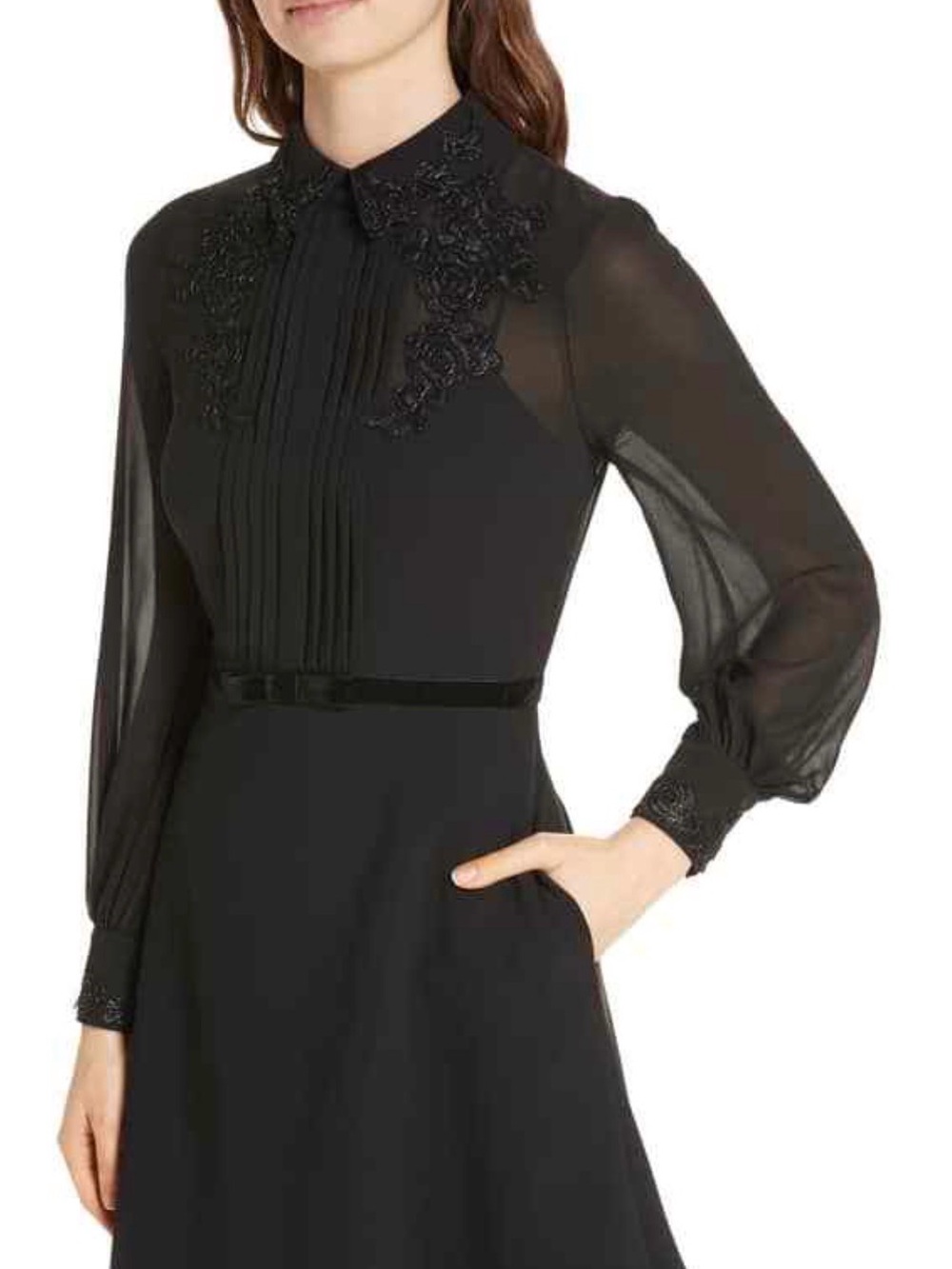 Ted Baker Black Long-Sleeve Lace Collar Dress
